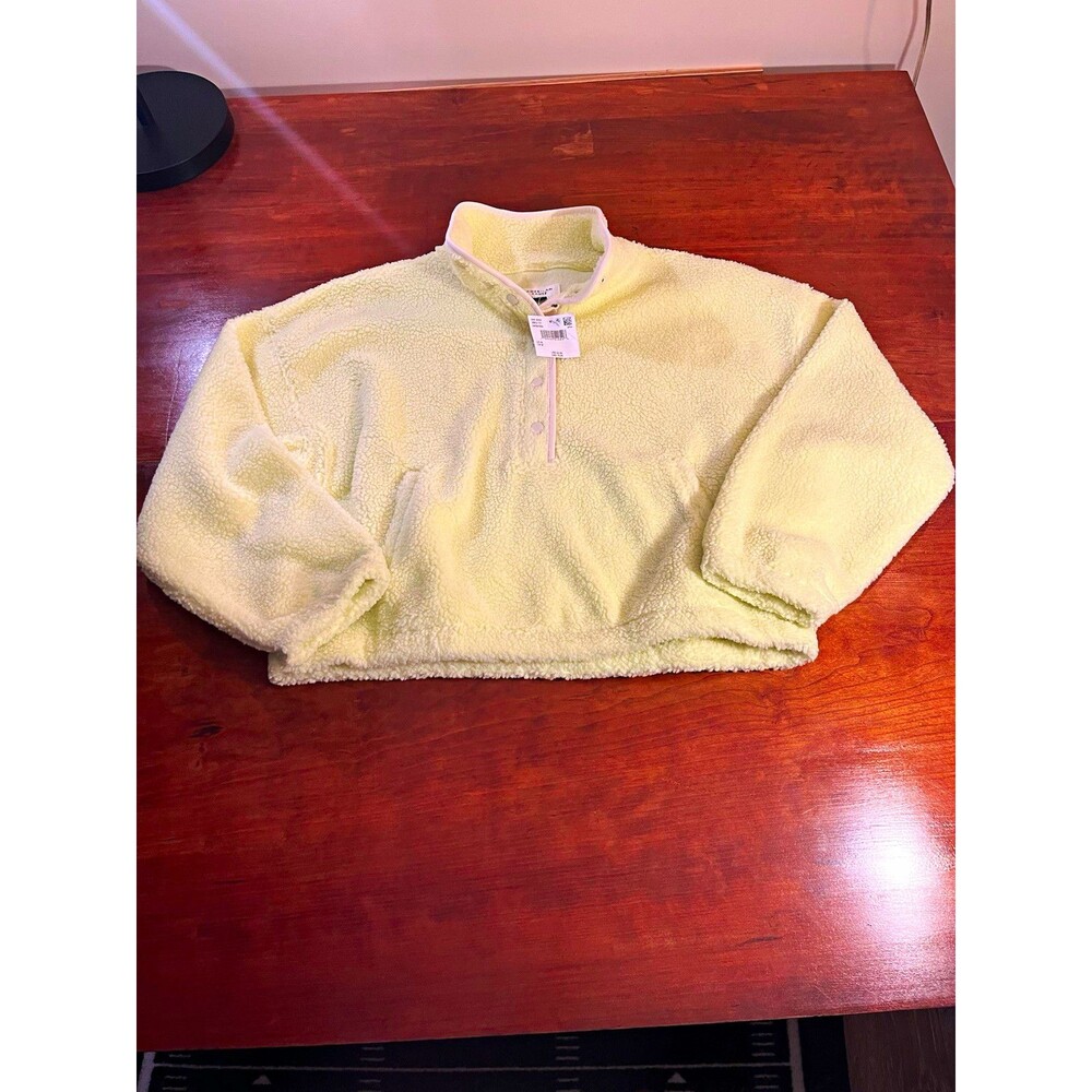 NWT American Eagle Women’s Yellow 1/4 Zip Cropped Fleece Mock Neck Surf Lemon M